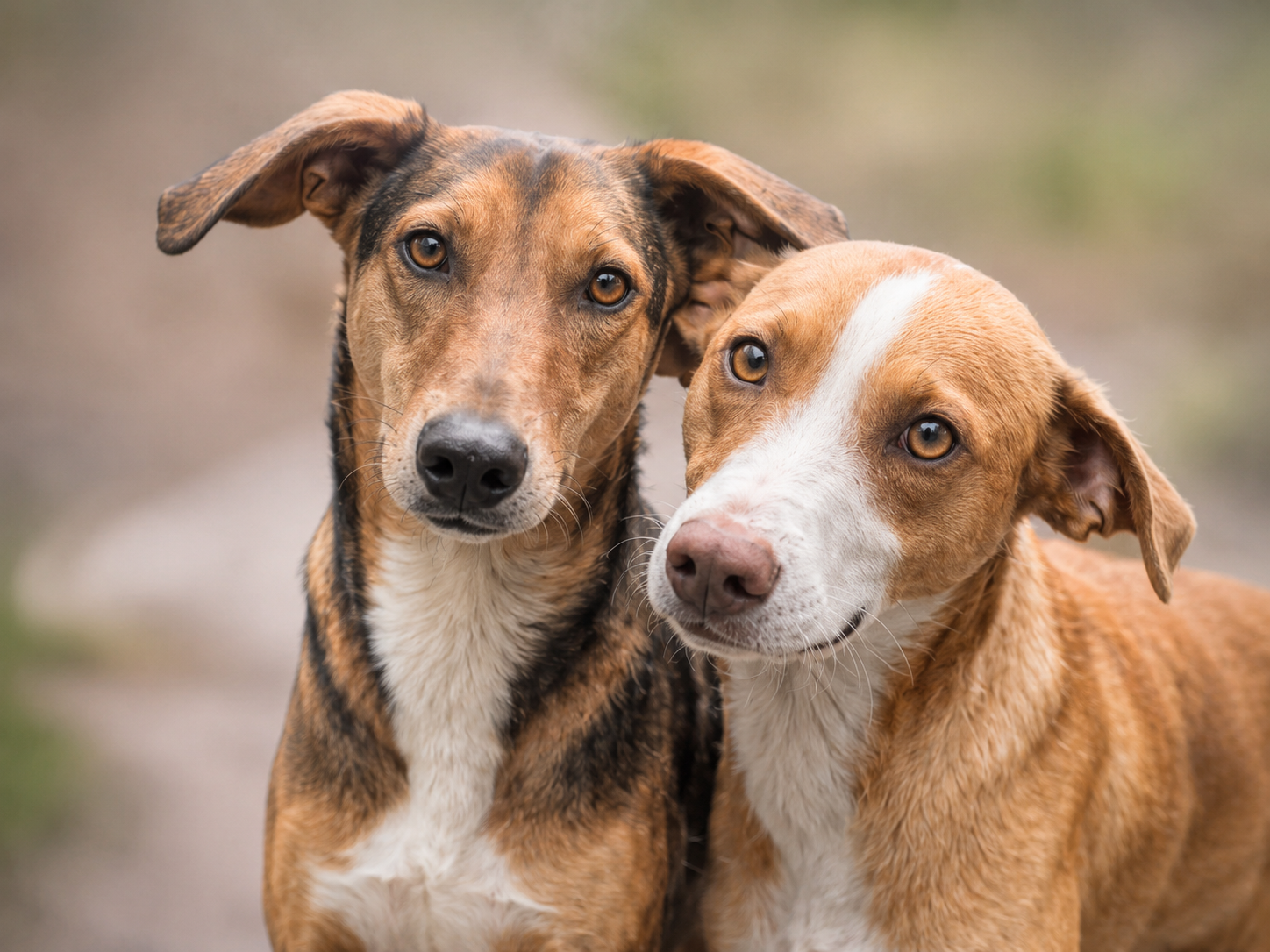 Dos perritas rescatadas mirando a cámara muy de cerca